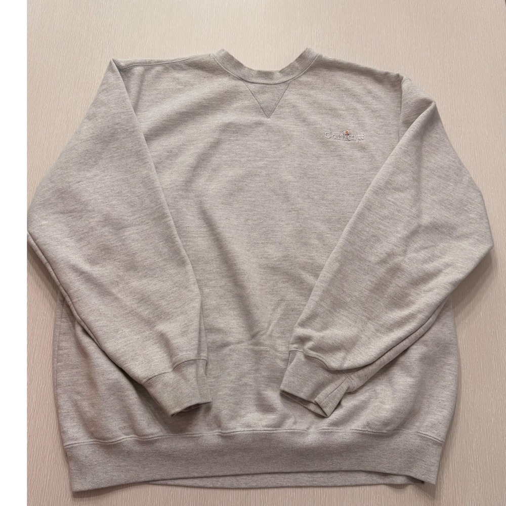 Carhartt Mens 2XL Heather Gray Crewneck Sweatshirt Embroidered Logo Pullover vtg
